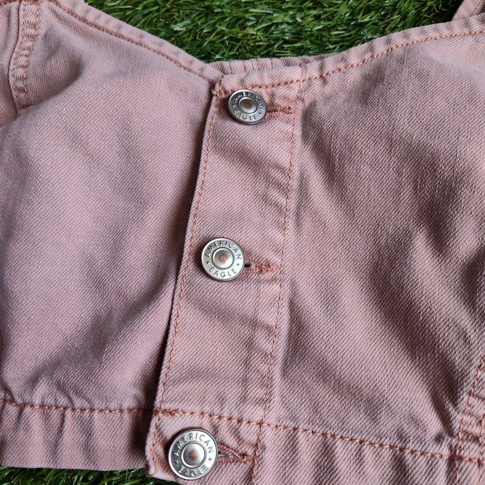 American Eagle Denim Bralette Top Mauve Size 6 Dusty Pink 100% Cotton Cropped - Picture 2 of 11